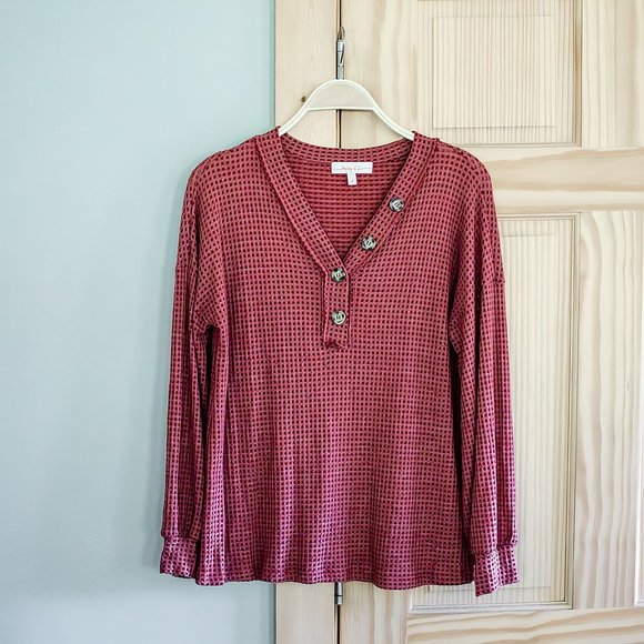 Hailey & Co Womens Small Button Up Henley Sweater Mauve Long Sleeve V Neck - Picture 4 of 9